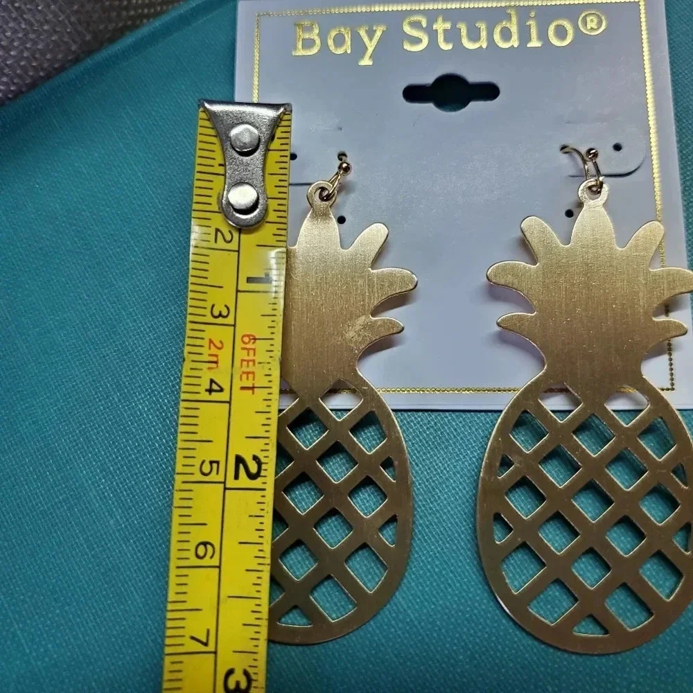Pineapple Drop Earrings in Gold Tone